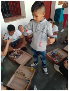 child with sensory toys